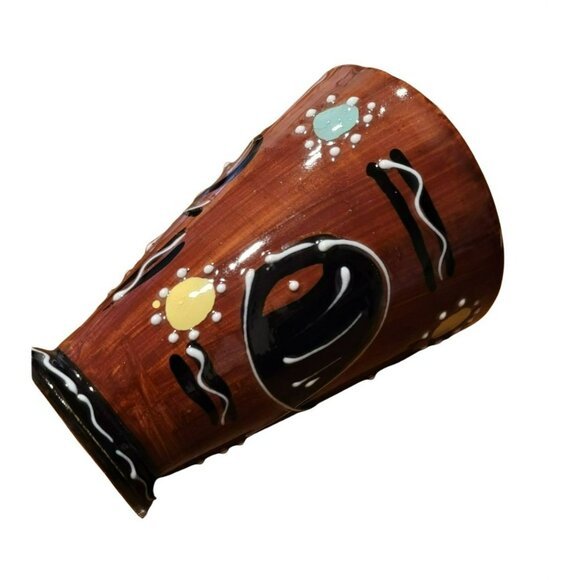 Majolica Coffee Mug Art Pottery Brown Tea Hand Painted Fish Design RB108 - Picture 4 of 6